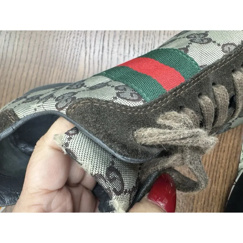 mens Gucci BASKETS gg green red web - 117711 shoe sneaker 38 us 8 (sh200thrifty